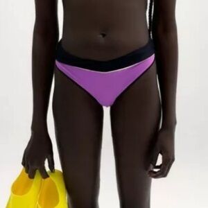 🆕 ZARA Brazilian bikini bottom swim suit purple black trim cheeky sexy small